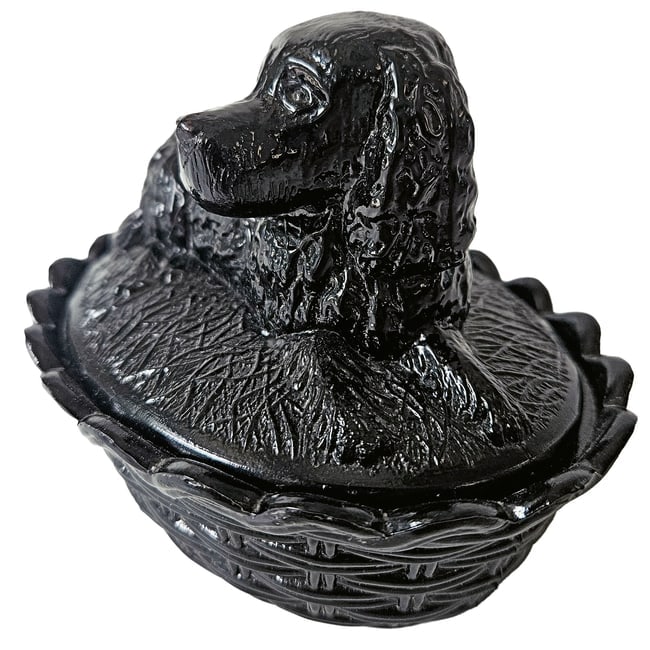 Vintage "Spaniel on Nest" Black Covered Candy Dish - 2