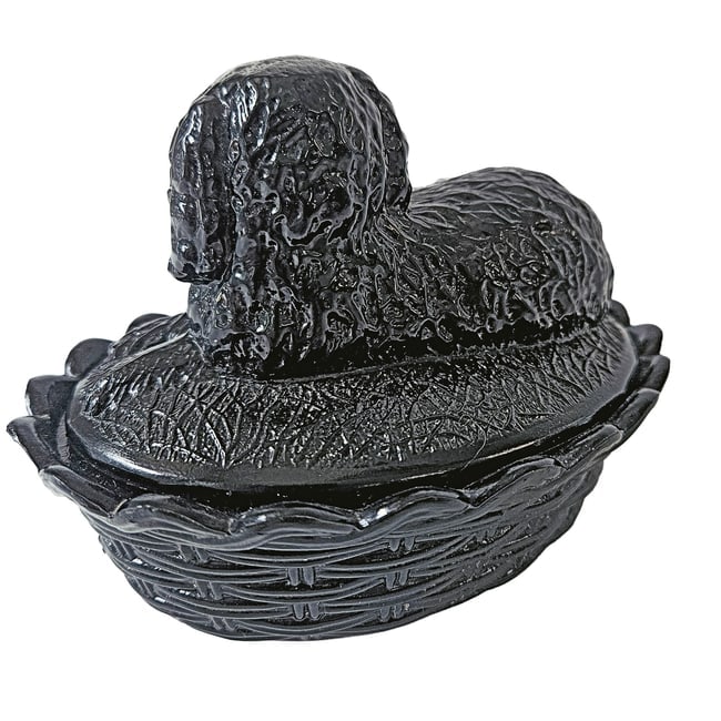 Vintage "Spaniel on Nest" Black Covered Candy Dish - 3