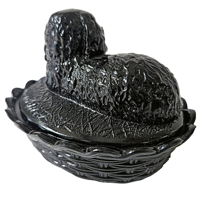 Vintage "Spaniel on Nest" Black Covered Candy Dish - 4