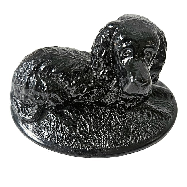 Vintage "Spaniel on Nest" Black Covered Candy Dish - 8