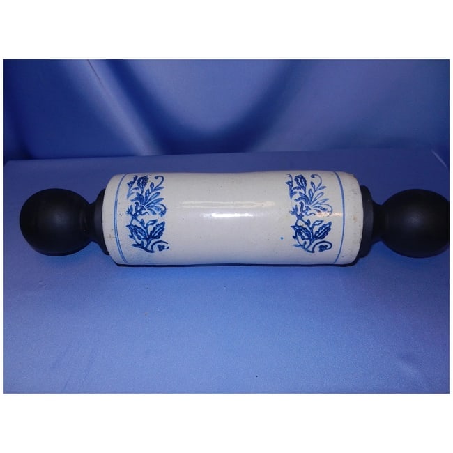 Antique Salt Glazed Blue & White Stoneware Rolling Pin early Nineteen Hundreds - 2