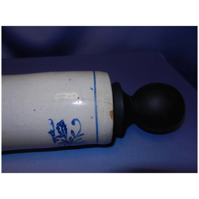 Antique Salt Glazed Blue & White Stoneware Rolling Pin early Nineteen Hundreds - 3