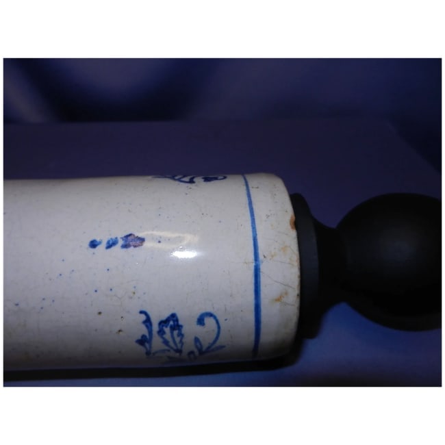 Antique Salt Glazed Blue & White Stoneware Rolling Pin early Nineteen Hundreds - 4