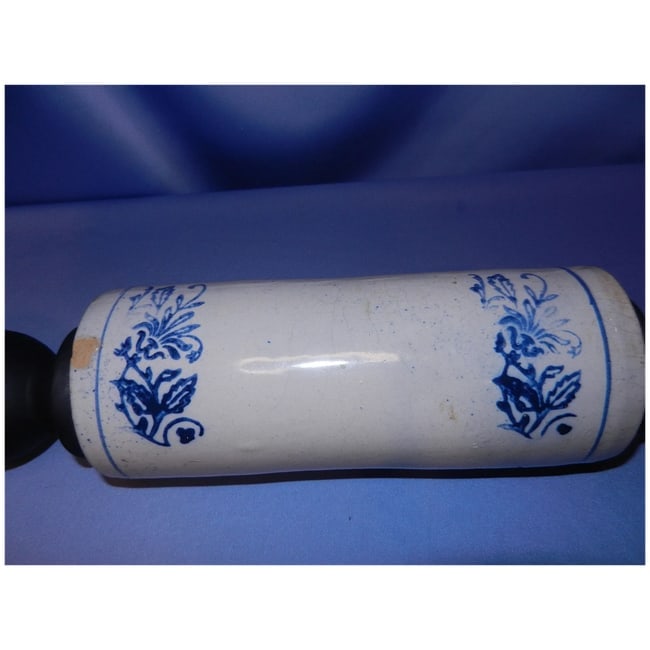 Antique Salt Glazed Blue & White Stoneware Rolling Pin early Nineteen Hundreds - 6