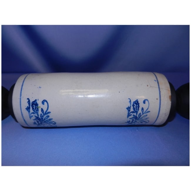 Antique Salt Glazed Blue & White Stoneware Rolling Pin early Nineteen Hundreds - 9