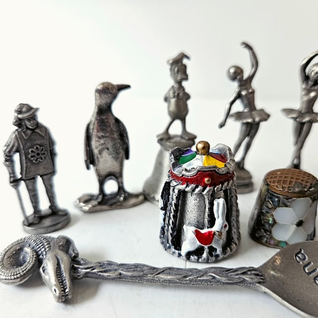 Mixed Assortment of Pewter Collectibles Including Ballerinas and Thimbles - 2