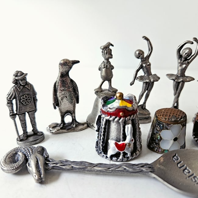 Mixed Assortment of Pewter Collectibles Including Ballerinas and Thimbles - 3