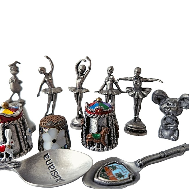 Mixed Assortment of Pewter Collectibles Including Ballerinas and Thimbles - 5
