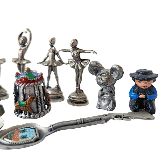 Mixed Assortment of Pewter Collectibles Including Ballerinas and Thimbles - 6