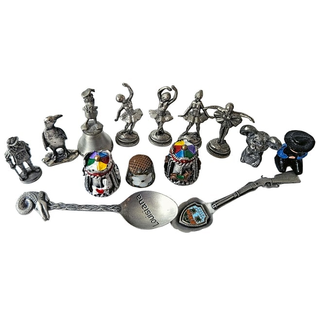 Mixed Assortment of Pewter Collectibles Including Ballerinas and Thimbles - 7