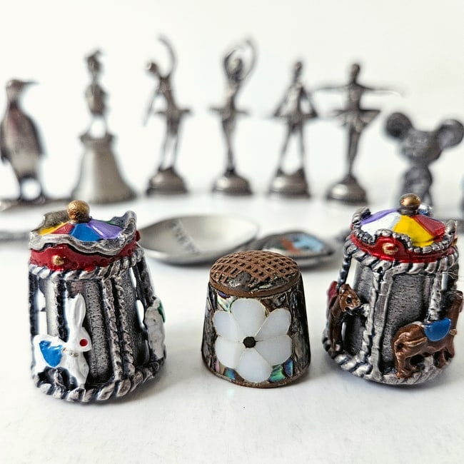 Mixed Assortment of Pewter Collectibles Including Ballerinas and Thimbles - 9