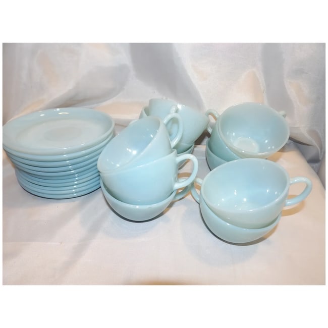 Vintage Fire King Delphite Blue Oven Ware Azurite Coffee Cups and Saucers USA (1950's-60's) Free - 2