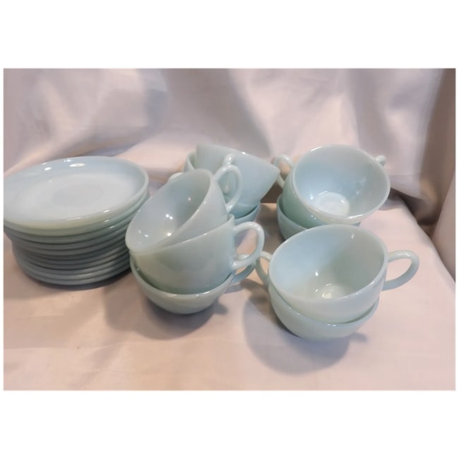 Vintage Fire King Delphite Blue Oven Ware Azurite Coffee Cups and Saucers USA (1950's-60's) Free - 3