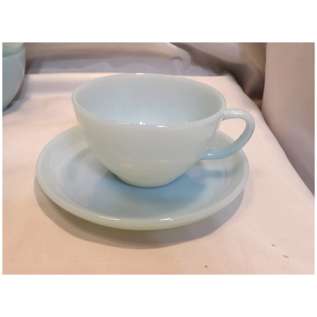 Vintage Fire King Delphite Blue Oven Ware Azurite Coffee Cups and Saucers USA (1950's-60's) Free - 4