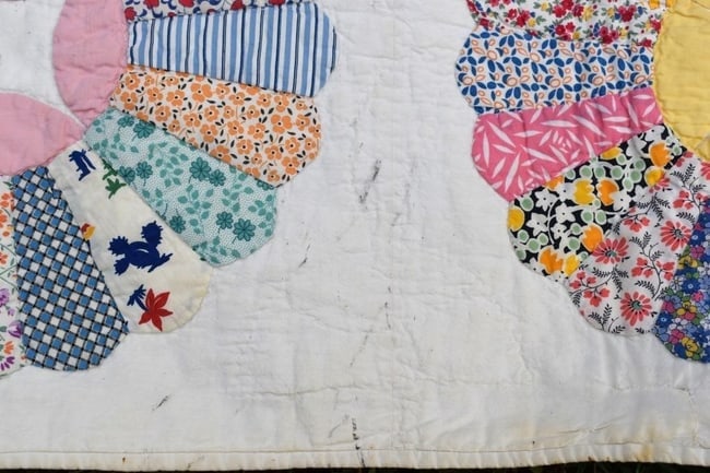 Signed Ina Kimble 1935 Reel Center Dresden Plate Quilt 64" x 78" Folk Art Textile - 5