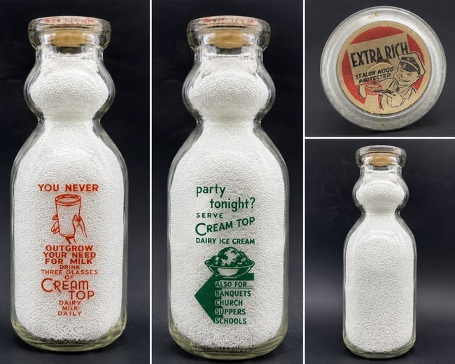Vintage Cream Top Dairy Quart Milk Bottle with Original Sealon Hood Cap Advertising (1 of 7)