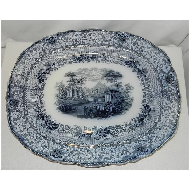 Antique William Ridgway Grecian Blue Large Platter Staffordshire England - 2