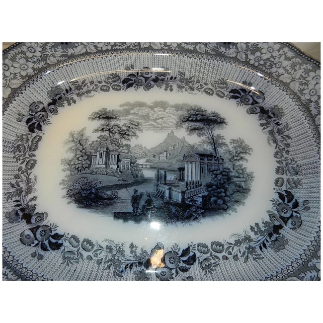 Antique William Ridgway Grecian Blue Large Platter Staffordshire England - 3
