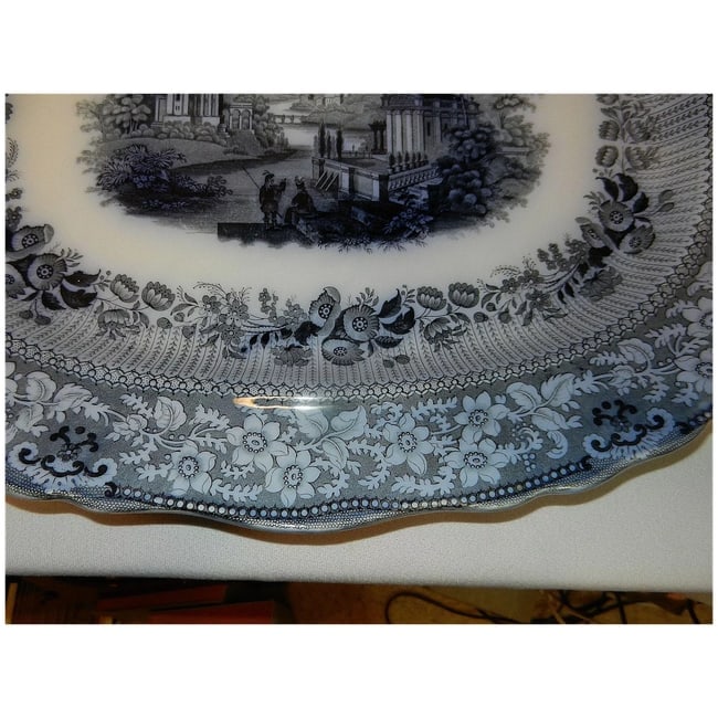 Antique William Ridgway Grecian Blue Large Platter Staffordshire England - 4