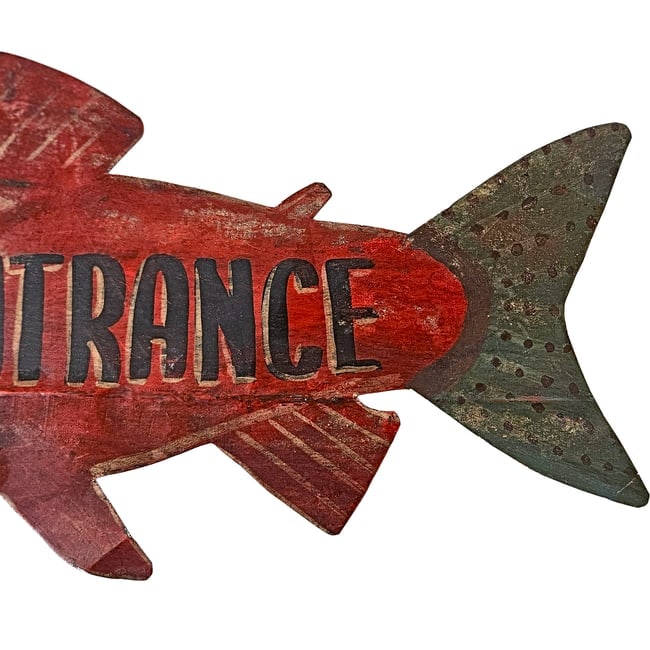 Rustic Vintage Red Sockeye Salmon Fish Sheet Metal "ENTRANCE" Trade Sign - 3