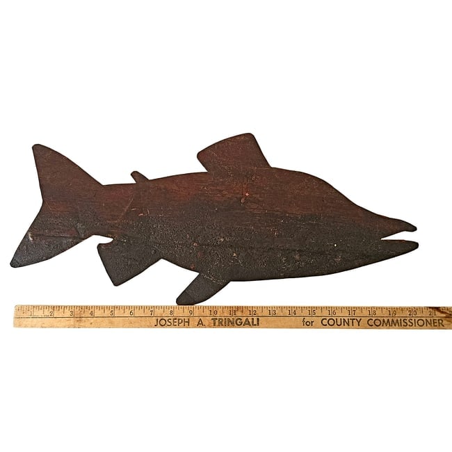 Rustic Vintage Red Sockeye Salmon Fish Sheet Metal "ENTRANCE" Trade Sign - 4