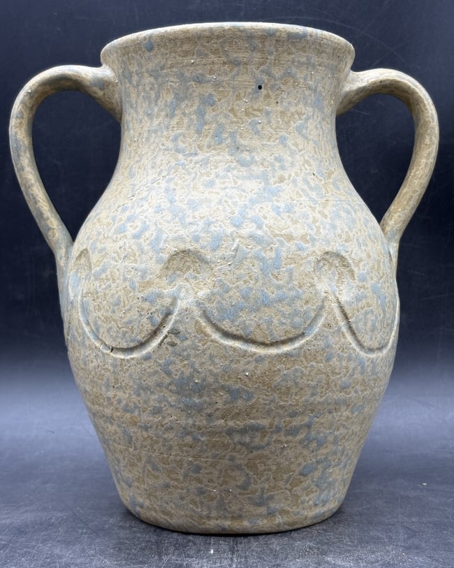 Large Seafoam Mottled Amphora-Form Art Pottery Vase with Twin Handles, Model 716 - 3