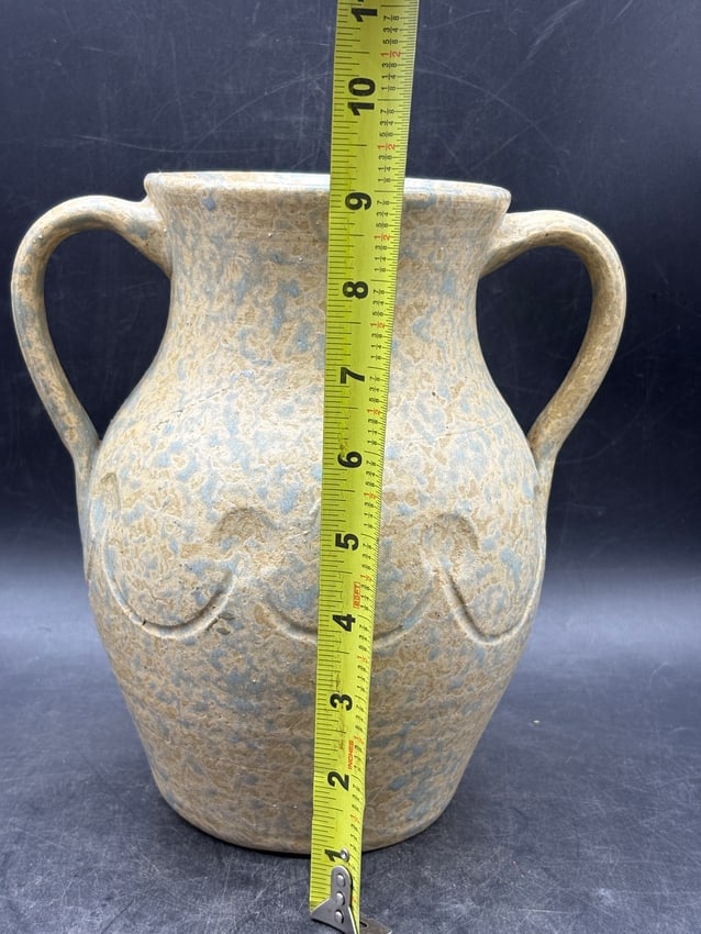 Large Seafoam Mottled Amphora-Form Art Pottery Vase with Twin Handles, Model 716 - 7