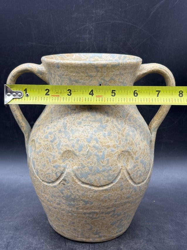 Large Seafoam Mottled Amphora-Form Art Pottery Vase with Twin Handles, Model 716 - 8