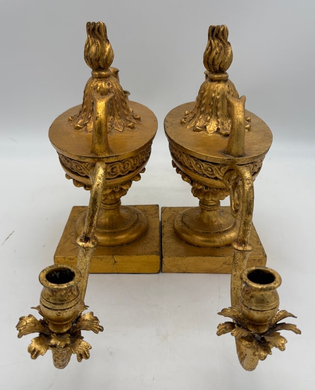 Pair French Empire Style Gilt Iron & Composition Swan Form Candelabra - 5