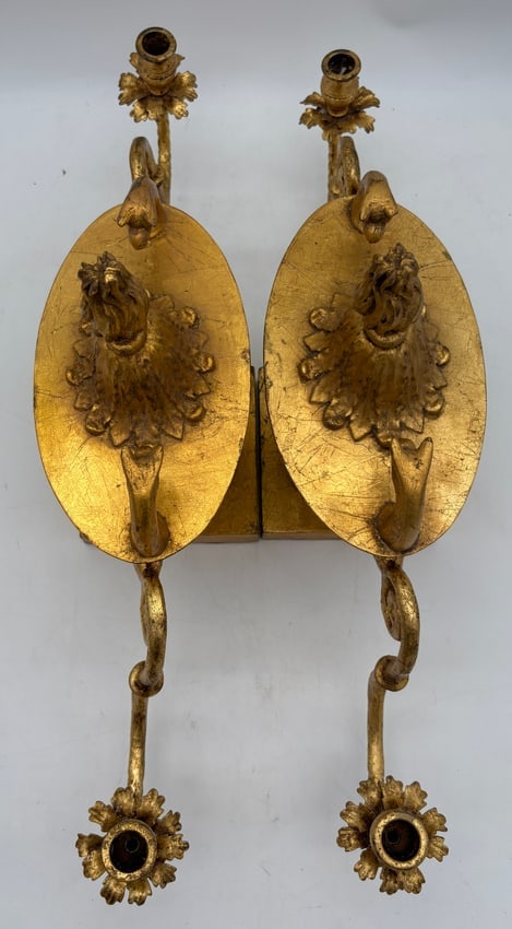 Pair French Empire Style Gilt Iron & Composition Swan Form Candelabra - 6