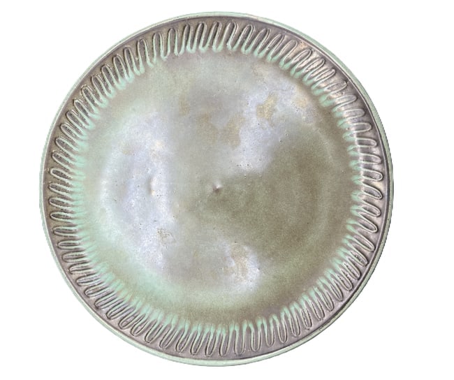 Anton Lang Oberammergau Germany Studio Pottery Turquoise Charger Plate 11.25" Signed - 3