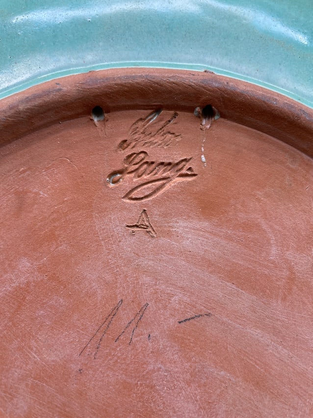 Anton Lang Oberammergau Germany Studio Pottery Turquoise Charger Plate 11.25" Signed - 5