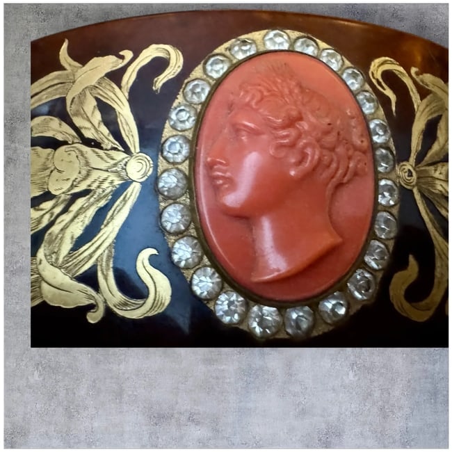 Vintage Art Nouveau Celluloid 10 K Gold Inlay Large Hair Comb - 2