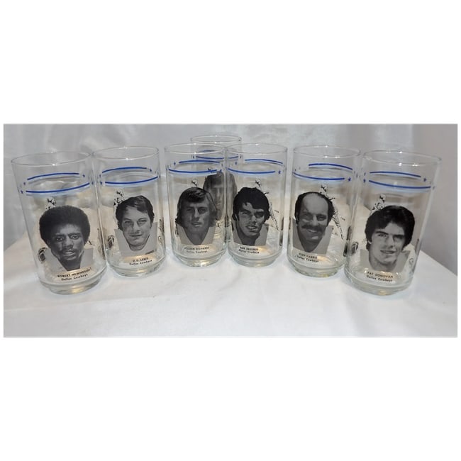 Vintage Dallas Cowboys Burger King Dr Pepper 1978 Super Bowl Players Collectible Libbey Glasses - 3