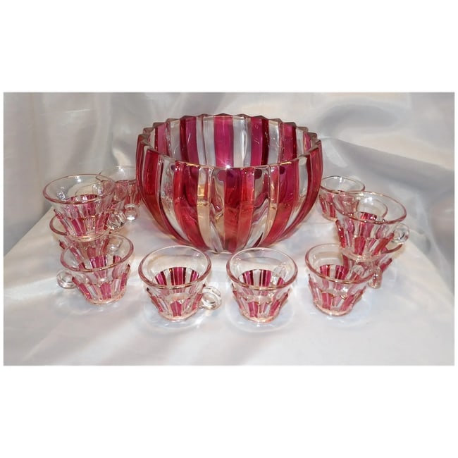 Rare 1940s Punch Bowl 1005 Ruby Flash by INDIANA GLASS - 2