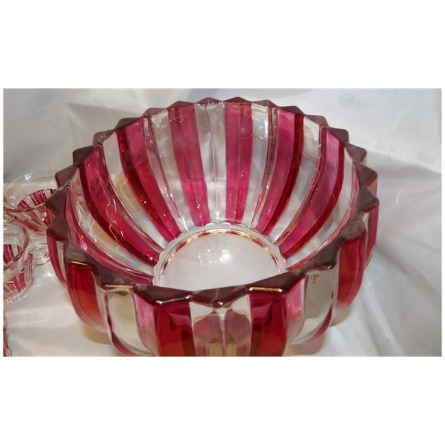 Rare 1940s Punch Bowl 1005 Ruby Flash by INDIANA GLASS - 4