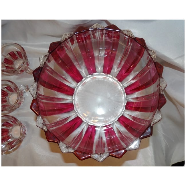 Rare 1940s Punch Bowl 1005 Ruby Flash by INDIANA GLASS - 5