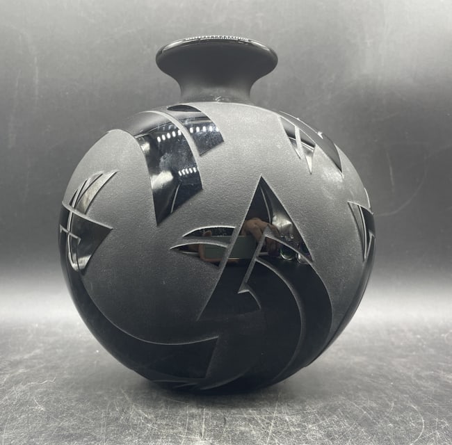 Steven Correia 1984 Limited Edition Art Deco Black Glass Vase Vessel, Signed & Numbered 127/200 - 2