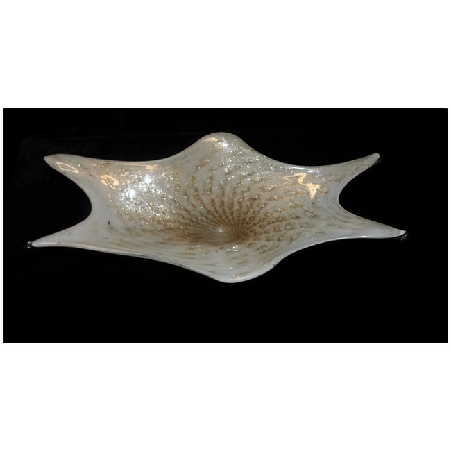 Rare Mid-Century Murano Art Glass Centerpiece White with Gold Aventurine - 2