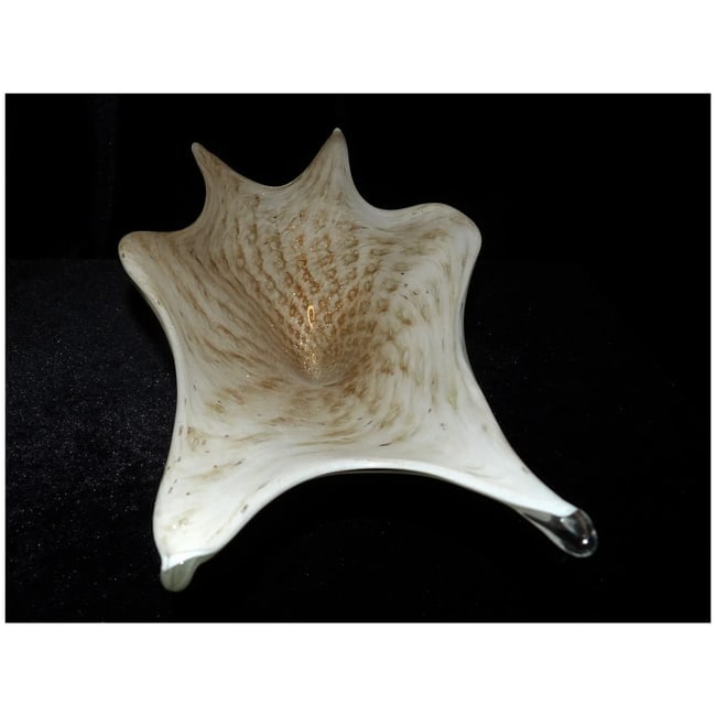 Rare Mid-Century Murano Art Glass Centerpiece White with Gold Aventurine - 4