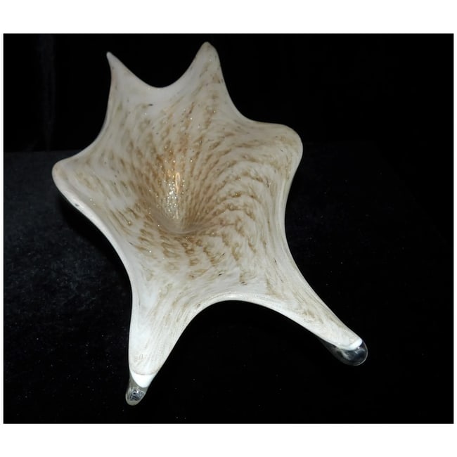 Rare Mid-Century Murano Art Glass Centerpiece White with Gold Aventurine - 6