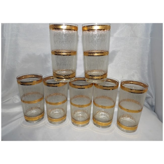 Vintage Culver Highball Glasses: MCM 22K Gold Icicle Barware, Set of 7 - 2