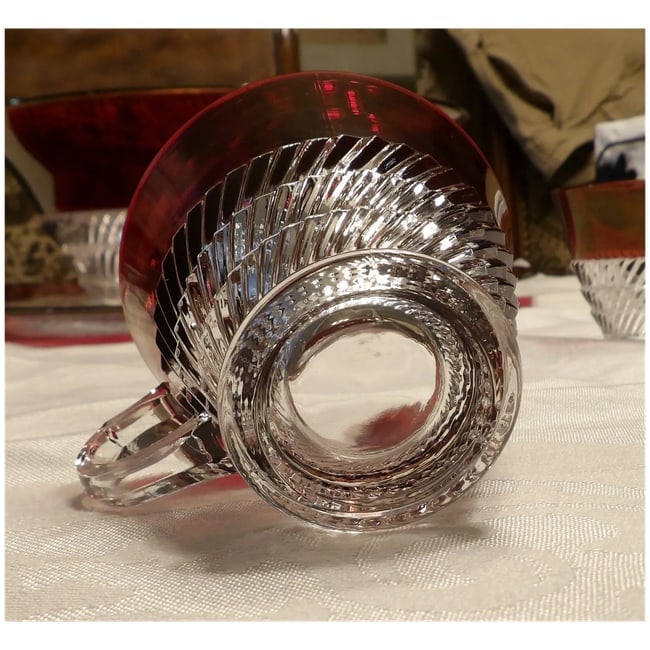 RARE Ruby Flashed Punch Bowl, Underplate, Cups, and Glass Ladle - 7