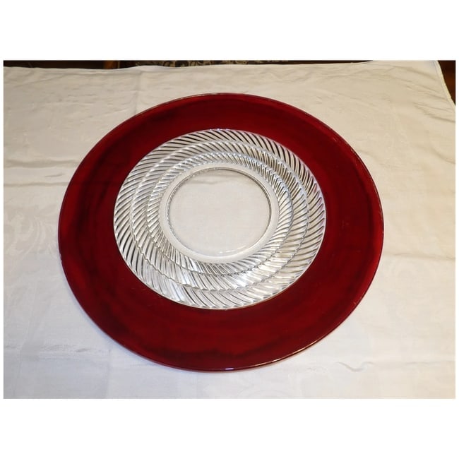 RARE Ruby Flashed Punch Bowl, Underplate, Cups, and Glass Ladle - 8