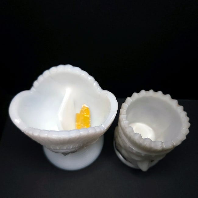 Milk Glass Match Stick Toothpick Holders Native Design 2 pcs - 10