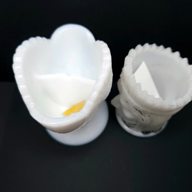 Milk Glass Match Stick Toothpick Holders Native Design 2 pcs - 5