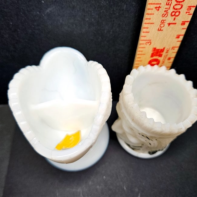Milk Glass Match Stick Toothpick Holders Native Design 2 pcs - 7