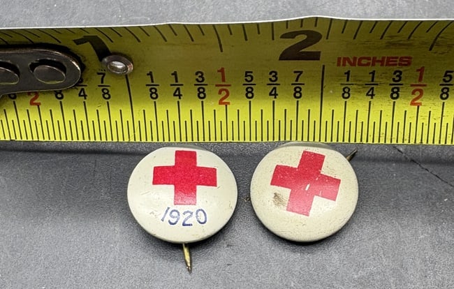 Pair of Antique American Red Cross Pin lot, 1 marked 1920 WW I Collectible Pinback - 5