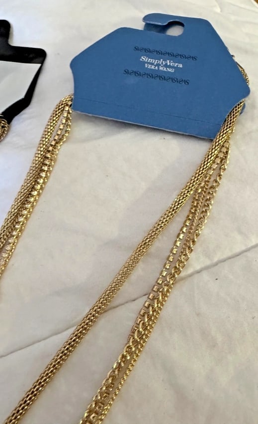 SIMPLY VERA WANG NWT women's multi chain necklace set gold long plus APT 9 set - 3