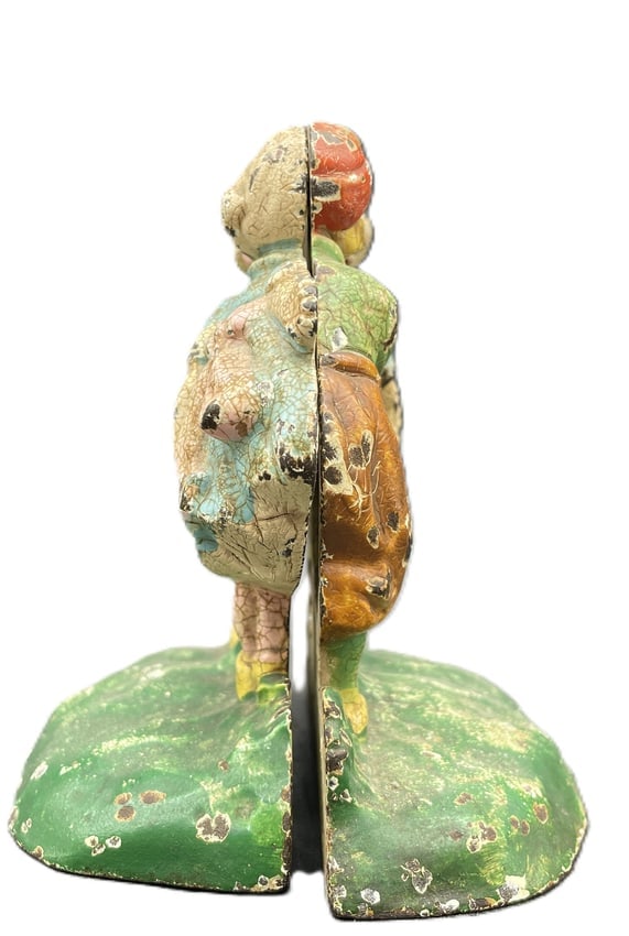 Antique Hubley No. 332 Kissing Dutch Kids Cast Iron Bookends Doorstop Pair - 6